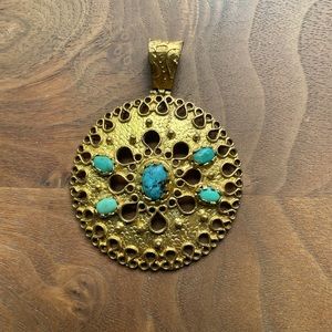 Gold tone boho turquoise pendant